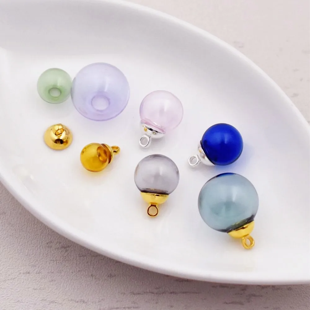 2Set 8mm-16mm Colorful Glass Ball With Hole Globe Beads Cap Hollow Glass Bottle Jewelry Pendant DIY Handmade Accessories