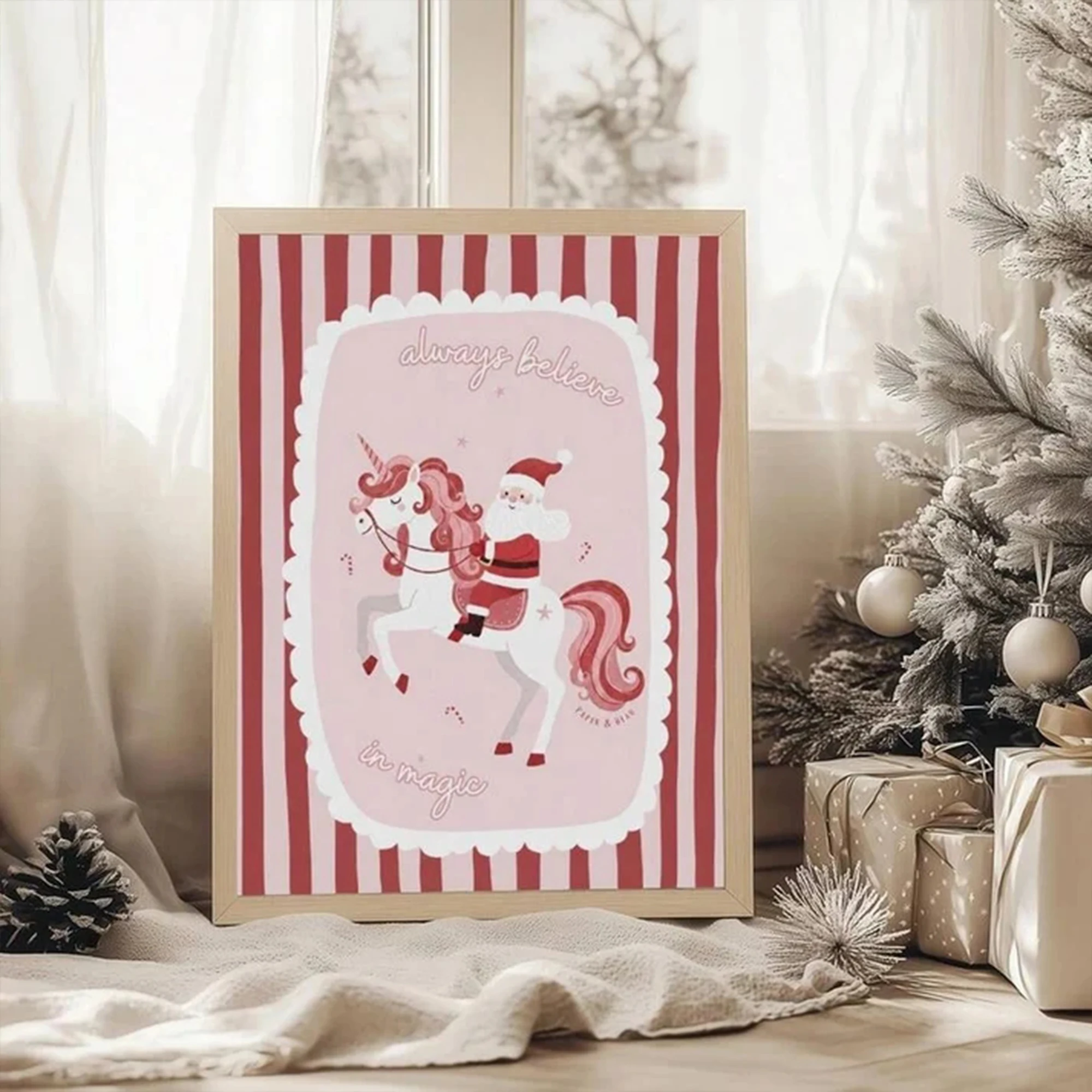 Modern Santa Riding Unicorn Christmas Wall Art Print Canvas Painting Poster Picture For Living Room,Bedroom Home Decor