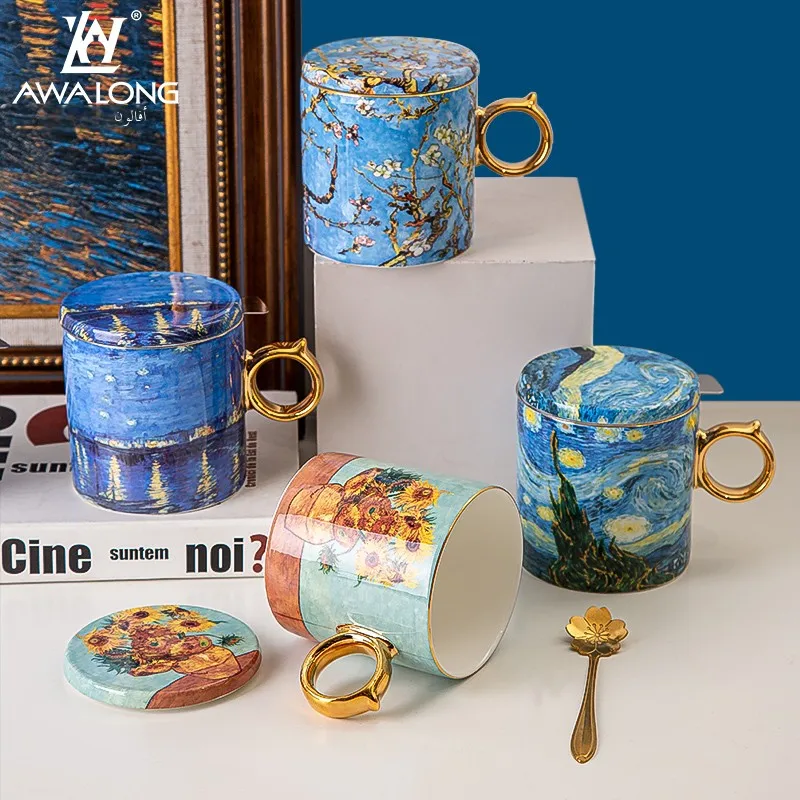 

Vogui Bone China Tea Mug Large Capaci Filter Inner Lid Tea Leach Office Cerc Brewing Cup Gift with Interior Filter