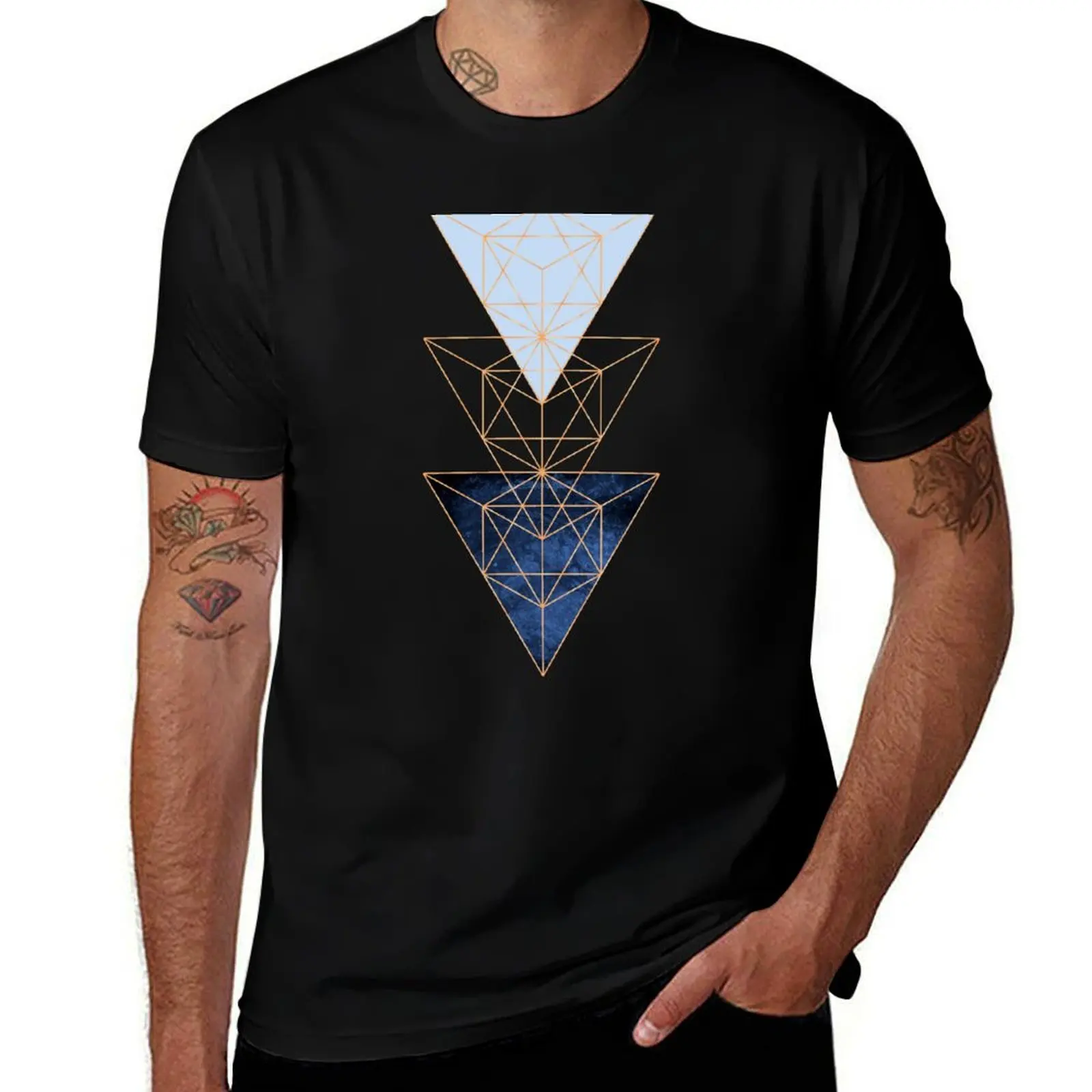 

Geometric Triangles in Blue and Rose Gold T-Shirt plain kawaii clothes korean fashion graphics slim fit t shirts for men
