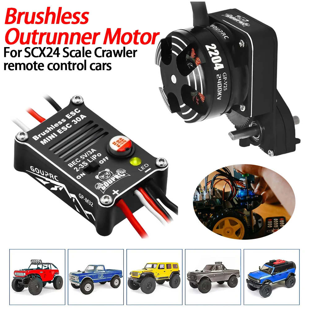 

2204 2400KV Brushless Outrunner Motor with Transmission & 30A Brushless ESC for SCX24 RC Crawler Axial 1/24 RC Car Truck