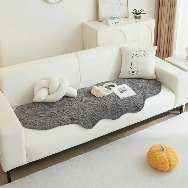 Thicken Cotton Linen Sofa Cushion for Living Room Irregular Shape Non-slip Couch Cover Corner Banana Leaf Jacquard Sofa Cover