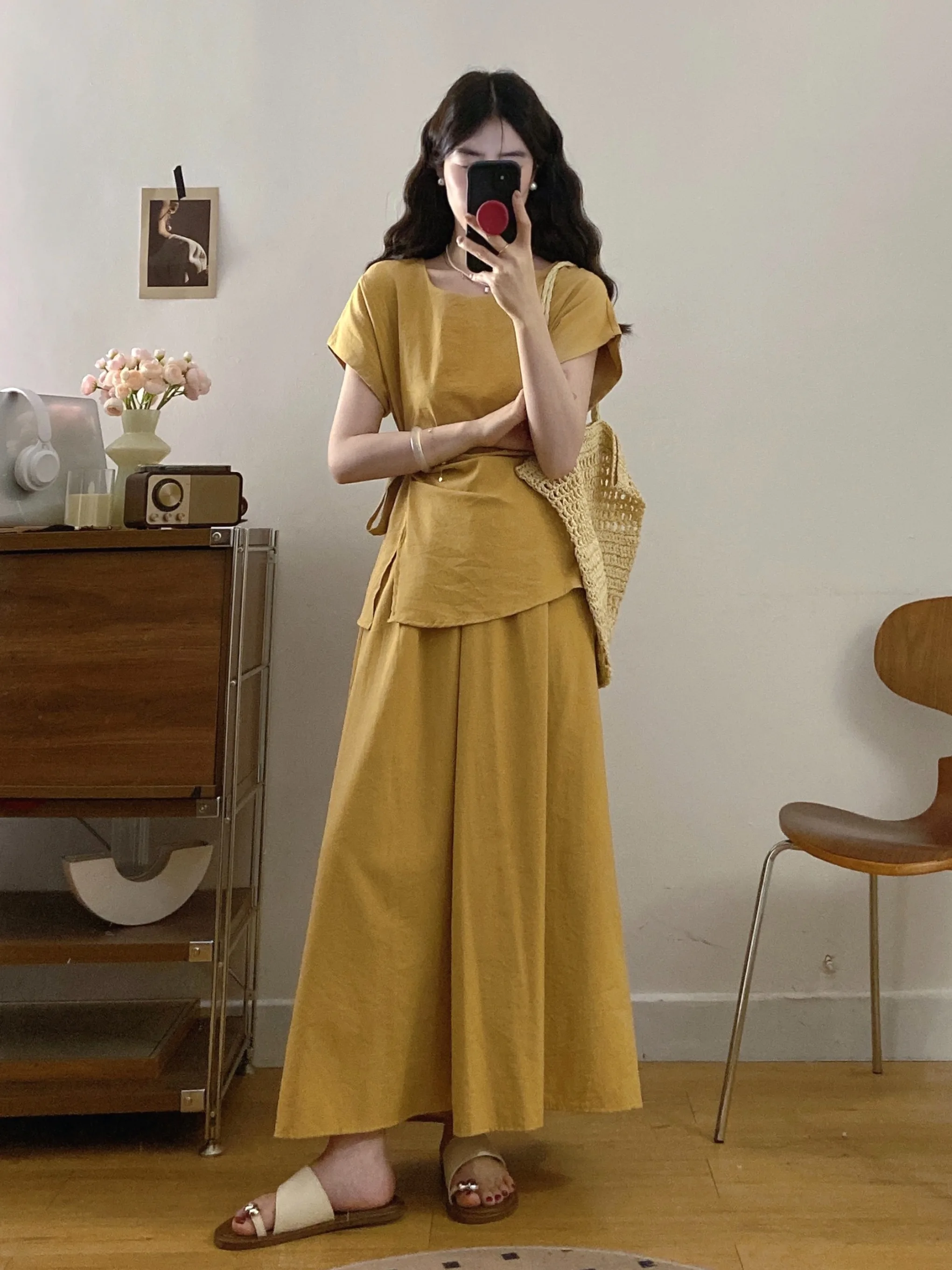 plus Size Summer Korean Style Shirt Short Sleeve Casual Pleated Loose Fit Lazy Slimming Casual Skirt Set Women's Fashion