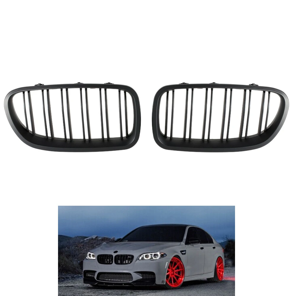 

Left Right Car Grille Grill Racing Black Twin line for BMW F10 F11 F18 5 Series 520i 528i 535i 550i M5 (2010-2017) Matte black