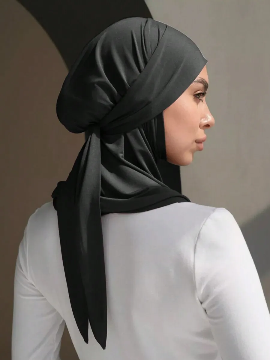 

Women Solid Color Hijab Scarf With Drawstring Breathable Elastic Wide Edge Multifunctional Sports Headband For Daily Yoga