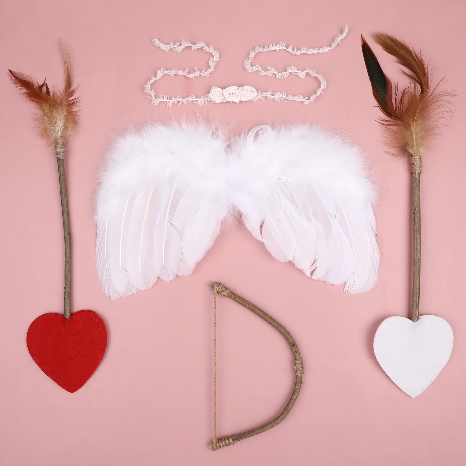 1Set Cupid Outfit Cosplay Costume Props Soft Fabric Plume Wing Headband Arrow Bow Accessory Set for