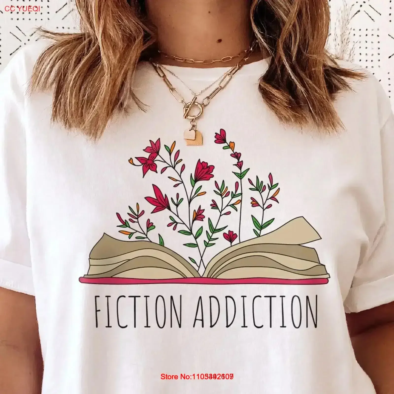 Fiction Addiction T-Shirt mit Blumenmuster, Buchliebhaber, Vintage-Stil, gewaschen, atmungsaktiv, grafisches Oberteil für den Alltag, bequem, stilvoll, für Herren