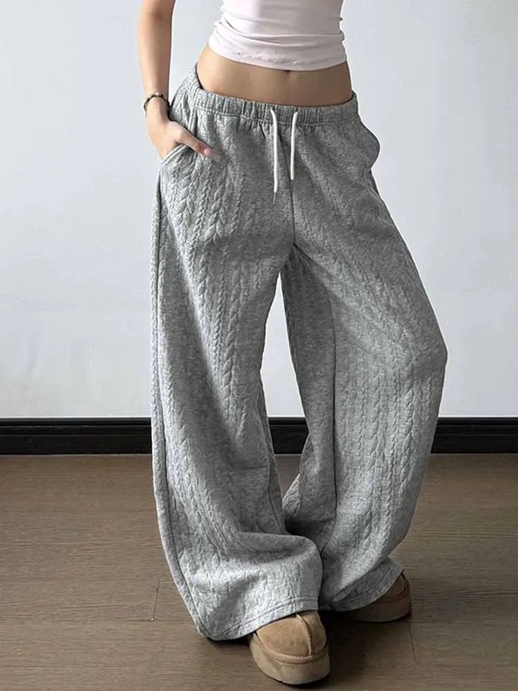 

MCDV серые свободные широкие спортивные штаны женские повседневные брюки для бега с низкой талией и завязками уличная одежда в стиле Харадзюку универсальные спортивные брюки