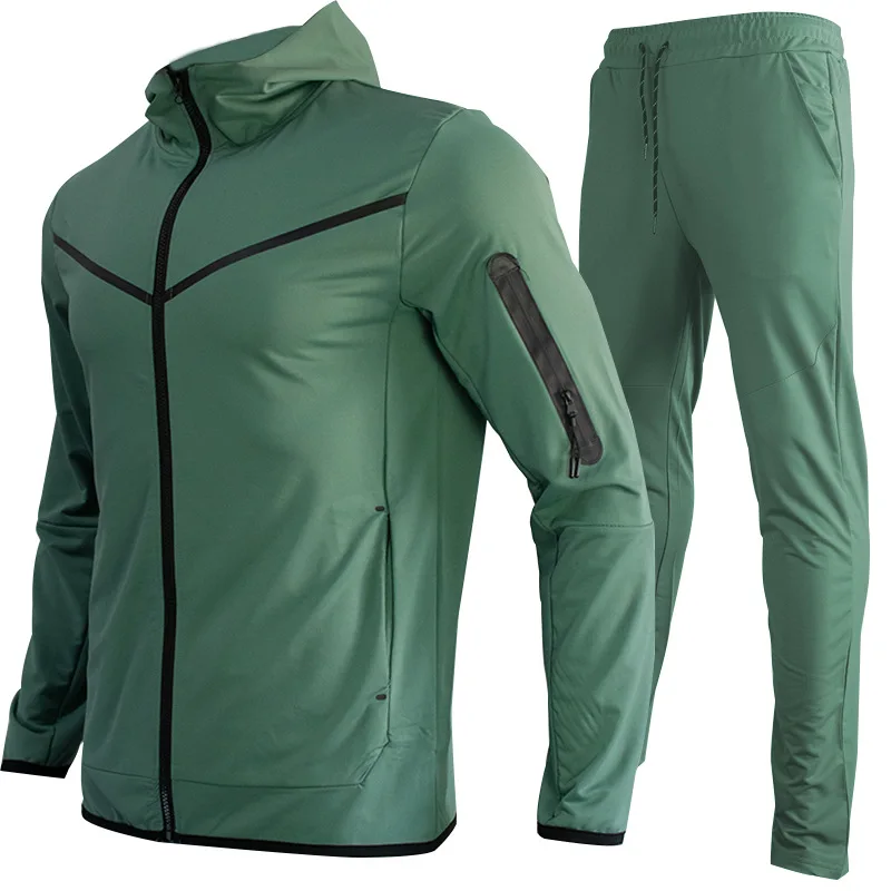 Herren Zweiteiler mit Farbblock-Design, Kapuzenjacke mit Reißverschluss und Jogginghose mit elastischem Kordelzug, atmungsaktives Sport- und Freizeitoutfit zum Laufen – Detail 10