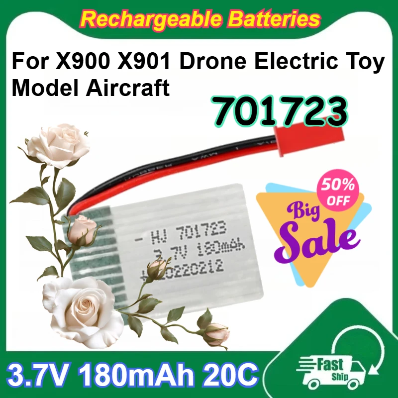 

701723 3.7V Rechargeable Li-ion Batteries 180mAh Capacity 20C High Magnification for X900 X901 Drone Electric Toy Model Aircraft
