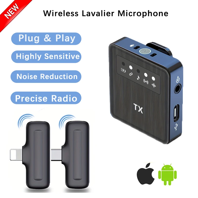 NEW X1 Wireless Lavalier Microphone System Audio Video Voice Recording Mic for iPhone Android Mobile Phone Laptop PC Live