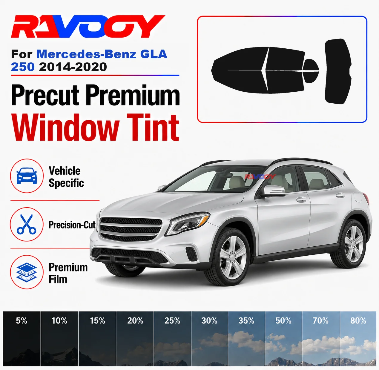 

Premium Precut Window Tint Kit Front Windows Rear Windows Rear Windshield For Mercedes-Benz GLA 250 2014-2020 Nano Ceramic Film