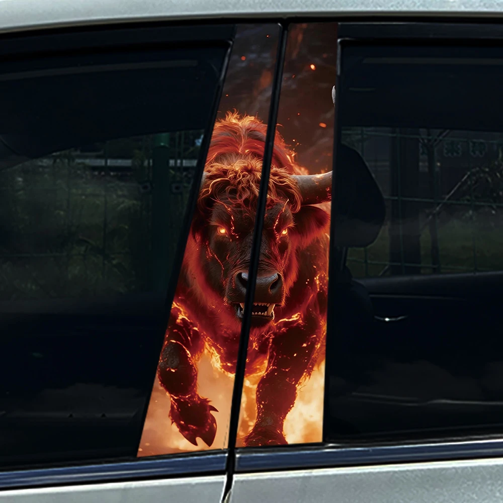 2PCS Cool Angry Taurus Car B-pillar Sticker, High-quality PET Material, Universal Fit, Scratch Cover Car Exterior Decoration