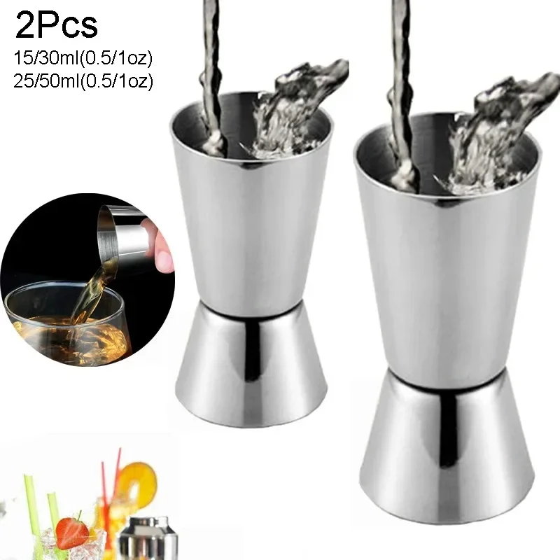 2pcs/Pack Jigger Bartender Cocktail 15/30ml 25/50ml Jiggers 0.5/1oz 0.85/1.7oz, Stainless Steel Double Measuring Cup Bar Tool