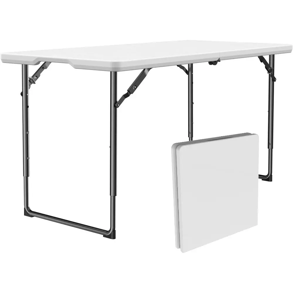 

Portable Heavy-Duty Plastic Folding Table with Adjustable Height, Suitable for Indoor and Outdoor Use, White