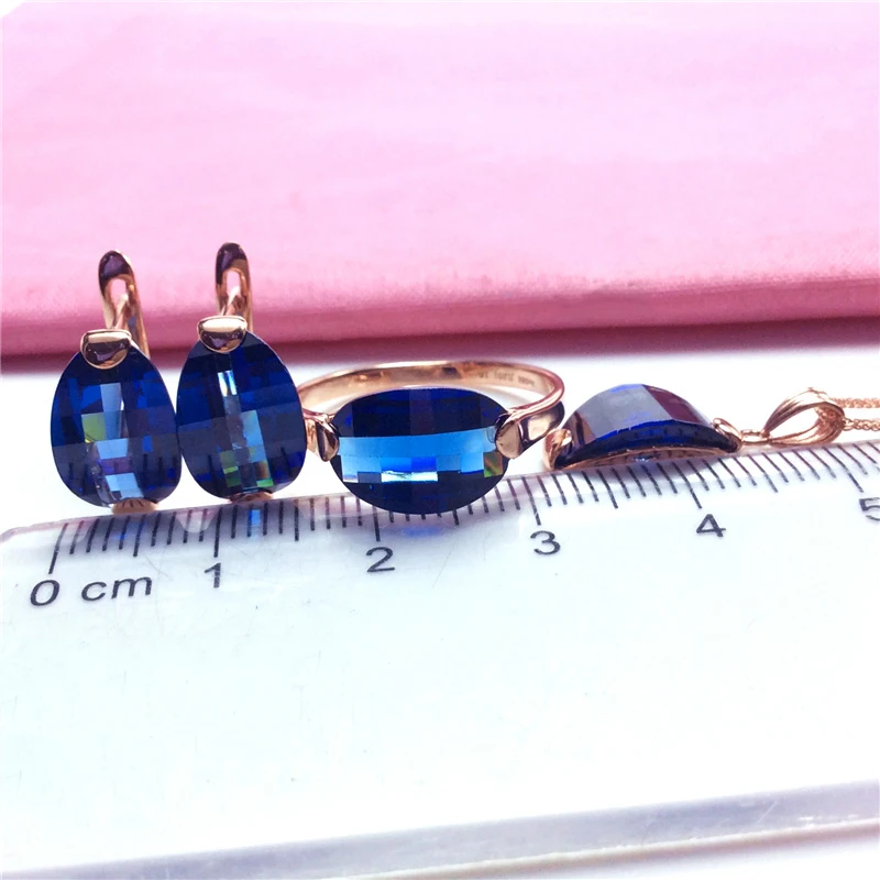 585 purple gold fashion sapphire jewelry set 14k rose gold earrings for women necklace rings light luxury wedding jewelry gift