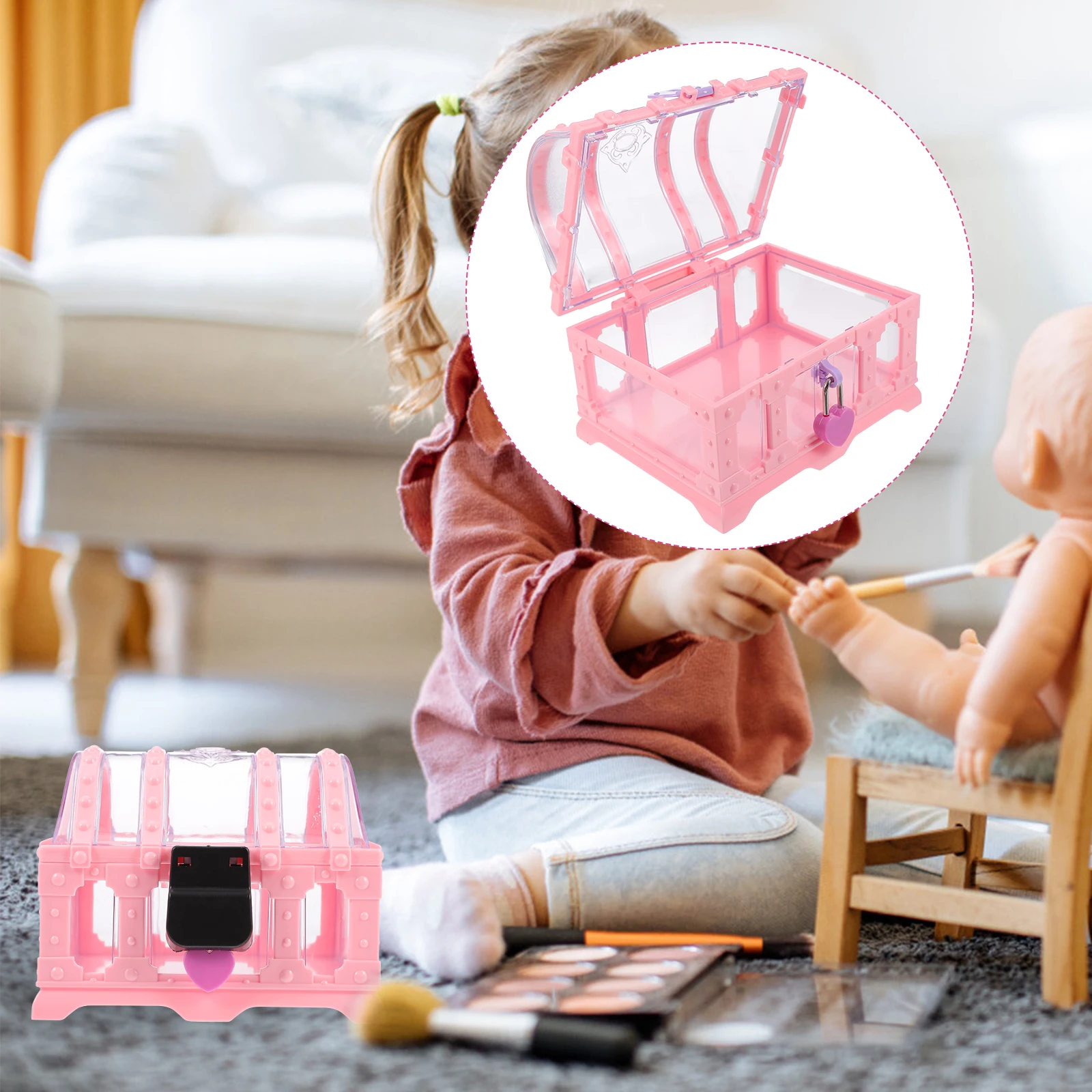 

1 Set Kids Jewelry Storage Box With Lock Creative Desktop Organizer Case For Necklace Headdress Earring Accessories Abs Small