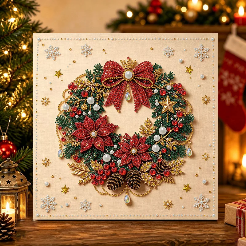 Neues 30cm Weihnachts-Perlen-Diamant-Malerei-Set, gerahmtes DIY-Perlen-Bastelset, Heimdekoration, Wandkunst, Partygeschenk – Detail 3