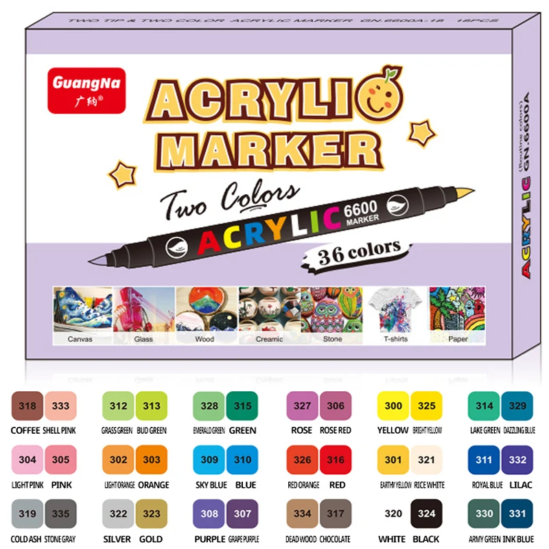 36/60 Colors Acrylic Marker Set Dual Brush Acrylic Paint Pens for Calligraphy Lettering Stone Ceramic Glass Wood Canvas Metal