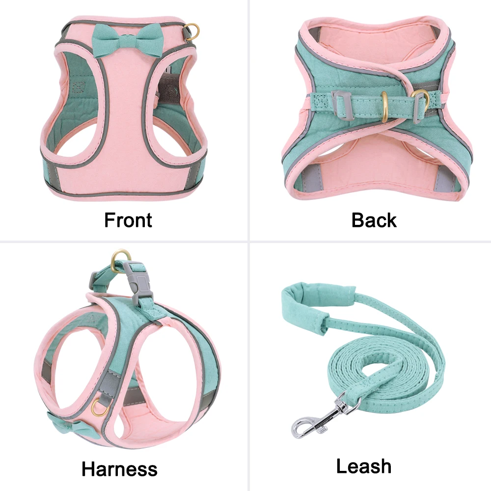 Outdoor Reflective Cat Harness and Leash Set No Pull Puppy Kitten Bowknot Harness Vest Soft Padded Chihuahua Vest Rope for Cats