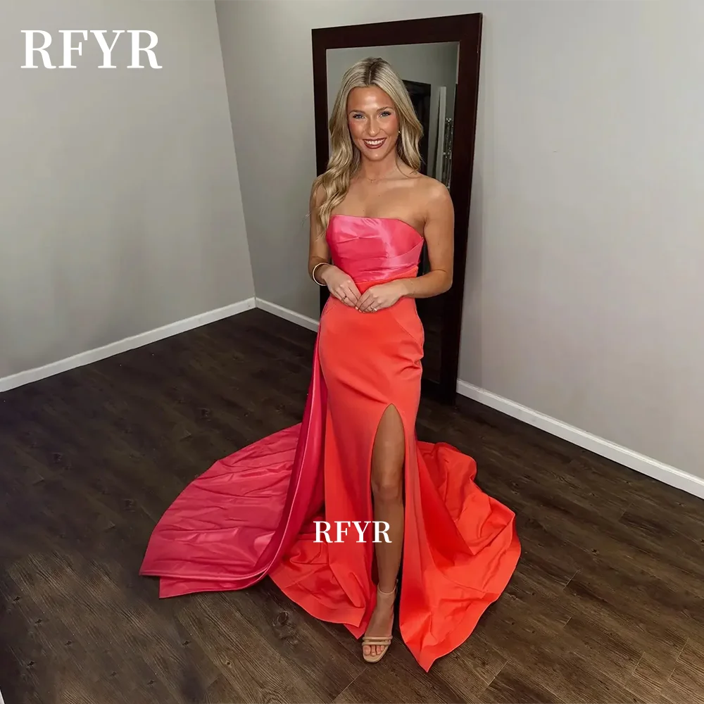 

RFYR Stain Prom Dresses Two Colors Party Dresses Court Train Wedding Darty Dress Side Slit Arabic Women Dress Customized