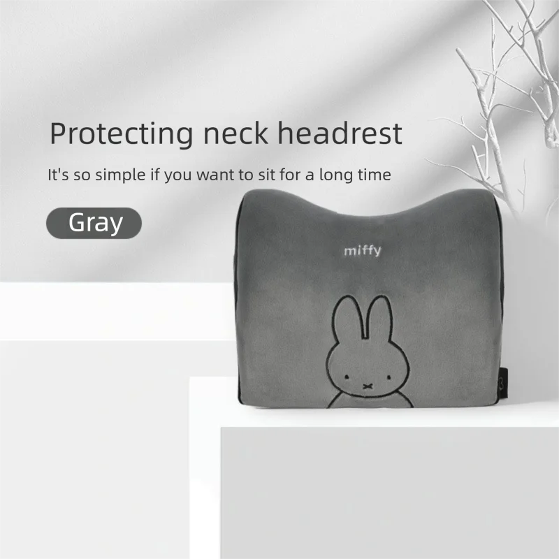 ใหม่ Miffy รถหมอนสนับสนุนเอว Kawaii การ์ตูนเย็บปักถักร้อย Miffy หน่วยความจําผ้าฝ้าย Headrest รถคอหมอนรถคอหมอน