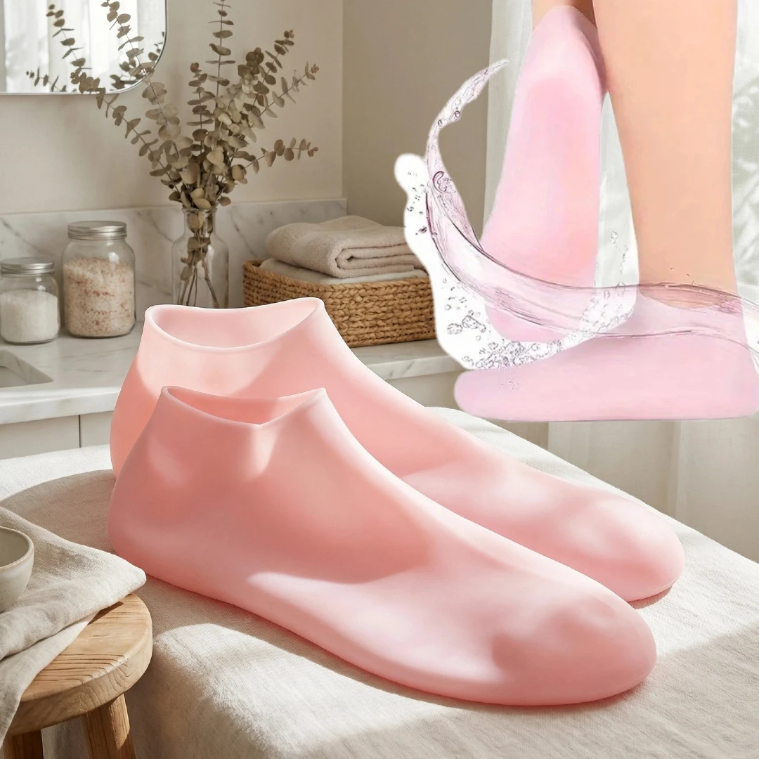 مجموعة جوارب مرطبة من السيليكون مكونة من 4 قطع، زوج واحد من القفازات وزوج واحد من أغطية القدم، جوارب سبا قابلة لإعادة الاستخدام لتنعيم القدمين واليدين