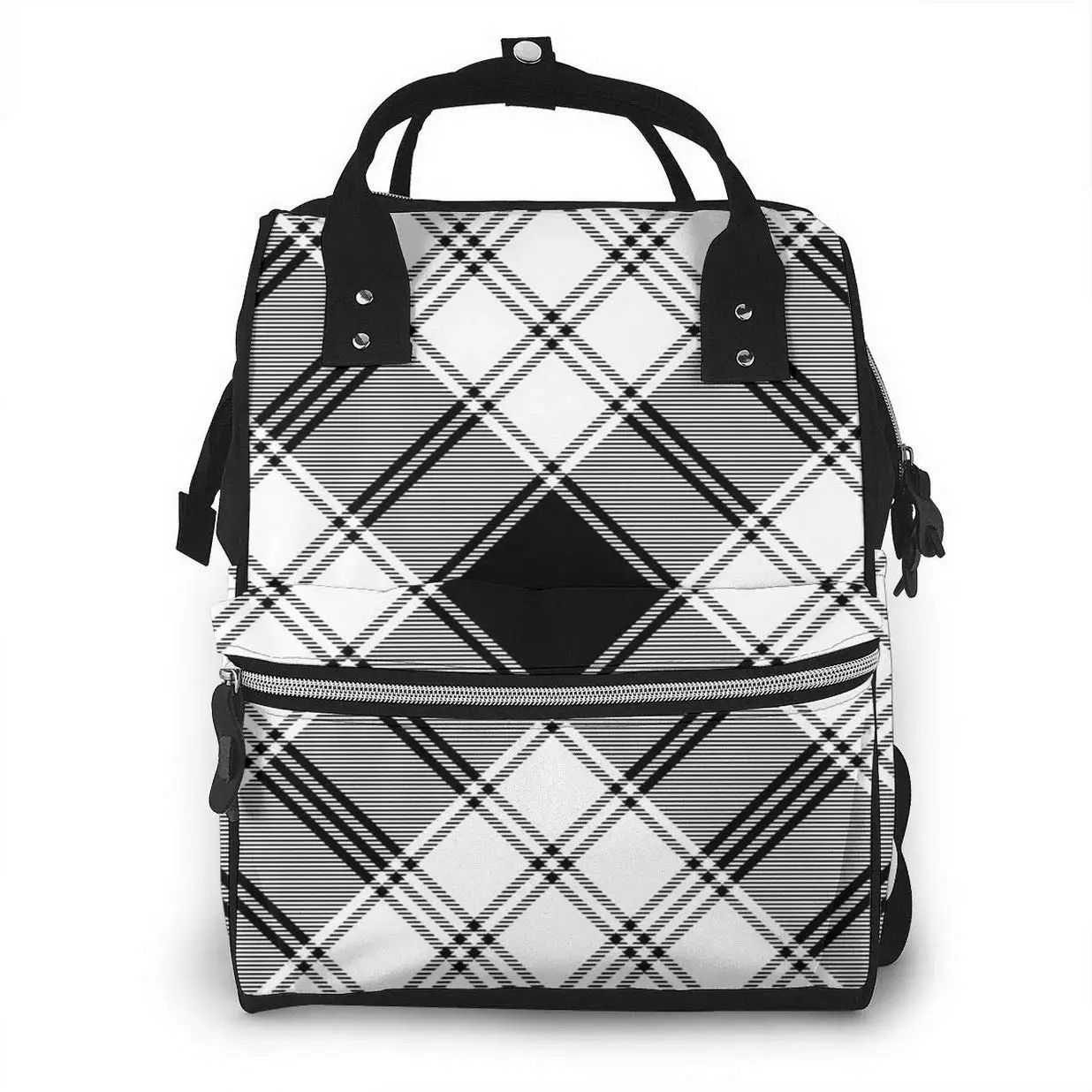 

Black White Check Diagonal Texture Plaid Attire Diaper Bags Fashion Mummy Backpack Multi Functions Large Capacity Nappy Bag