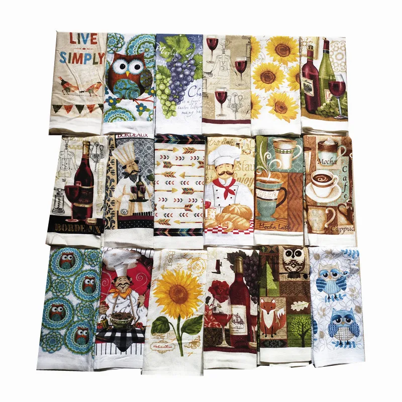 

1pc 38x63cm Vintage Printed 100% Cotton Tea Towel Kitchen Dishcloth Soft Absorption Cleaning Cloth