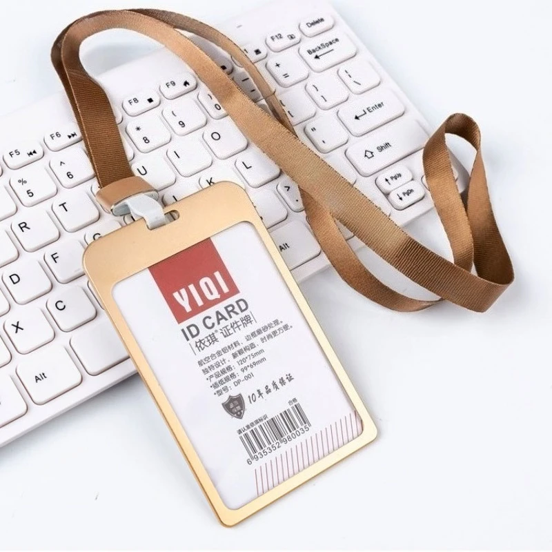 1 Set Aluminum Alloy ID Card Cover with Lanyard Badge Holder Metal ID Pass Working Permit Case Badge Sleeve Protector