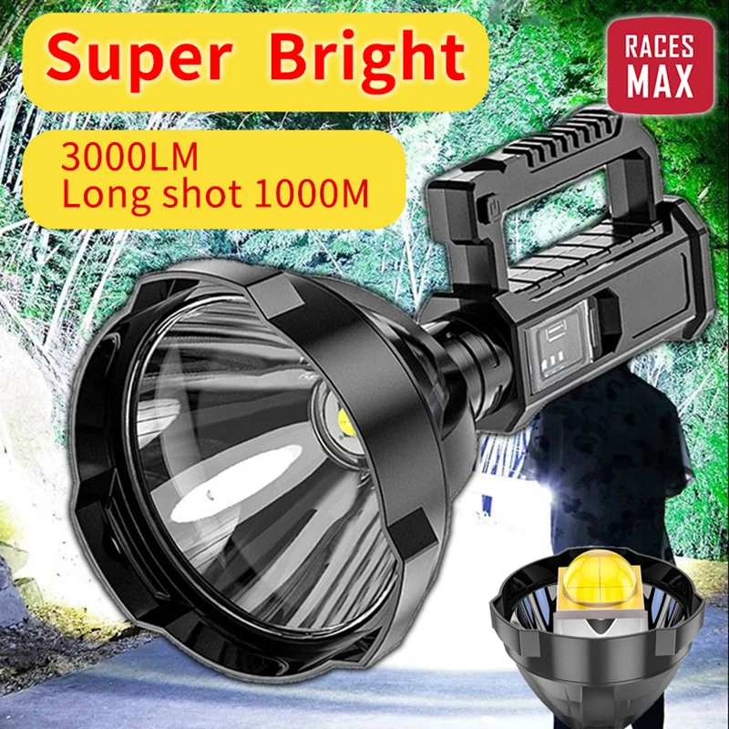 Flashlight Searchlight Handheld Lamp Big Head Strong Light USB Charge Outdoor Waterproof Long Range Multi functional Flashlight