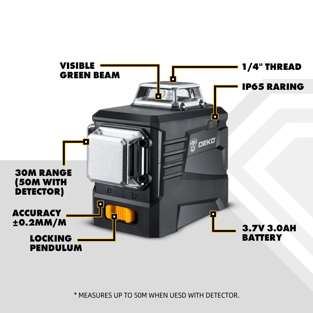 DEKO DKLL12PB 12 Lines 3D Laser Level Self-Leveling 360 Degrees Horizontal and Vertical Cross Indoors/Outdoors Title Function