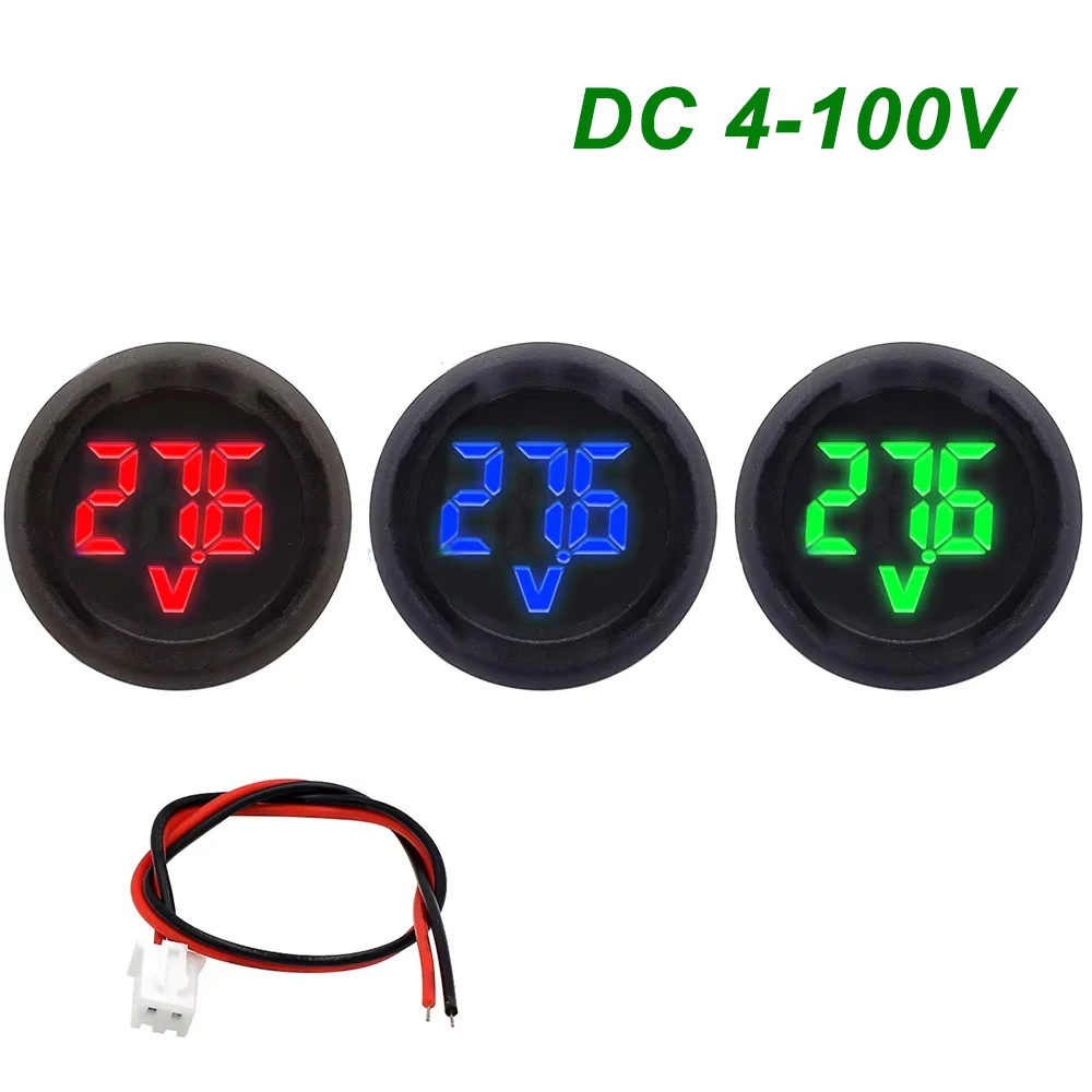 1/2PCS Round LED Digital Display Circular Two-wire Voltmeter DC 4-100V Car Voltage Gauge Display Reverse Connection Protection