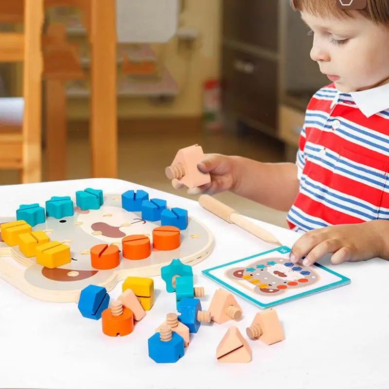 Jeu de Boulons en Bois pour le Développement Présв, Jouet de Motricité Fine, Ensemble d'Outils Interactifs, Activité de Vissage pour Garçon et Fille