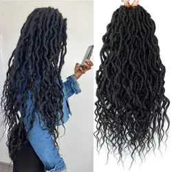 Synthetic Faux Locs Crochet Hair Pre-looped Goddess Locs with Soft Curly Ends Dreadlocks Braids Hair Extensions for Women