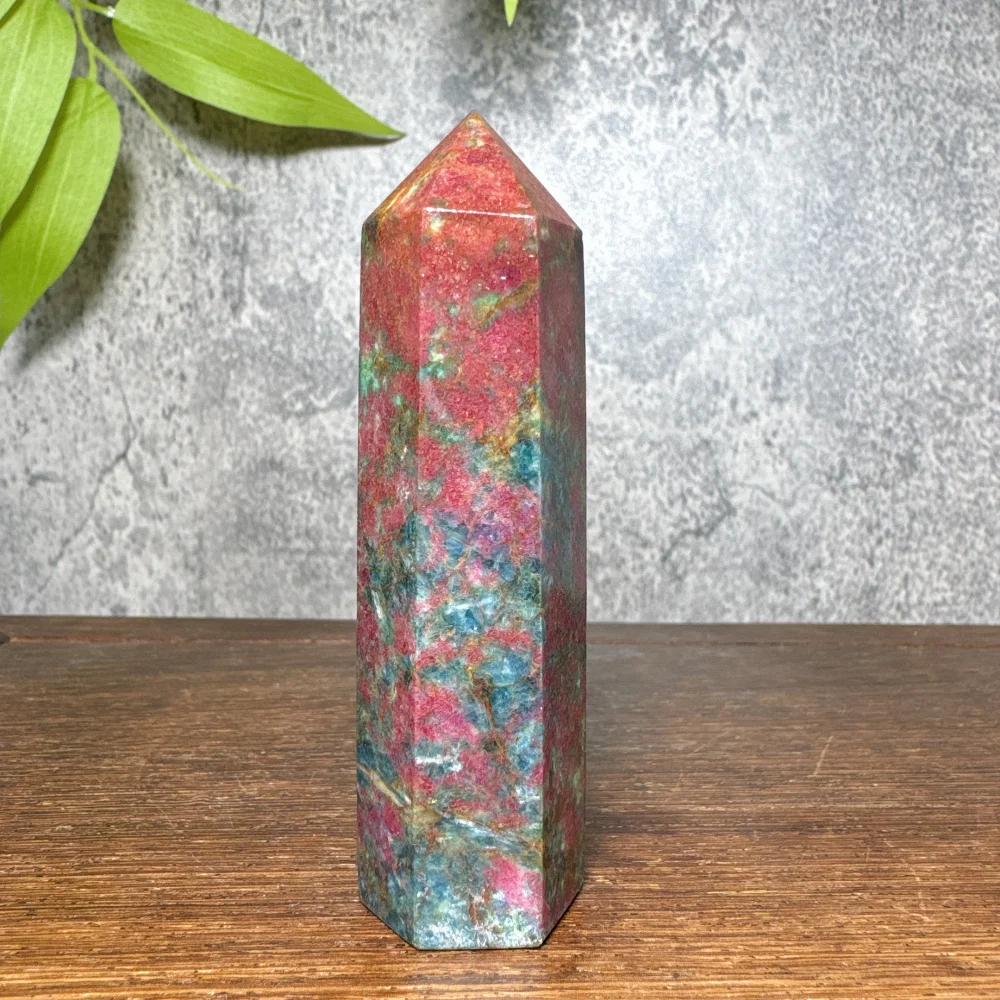 High Quality Natural Stone Ruby Fuchsite Crystal Column Single Point Healing Quartz Energy Tower Home Decoration Collection Gift