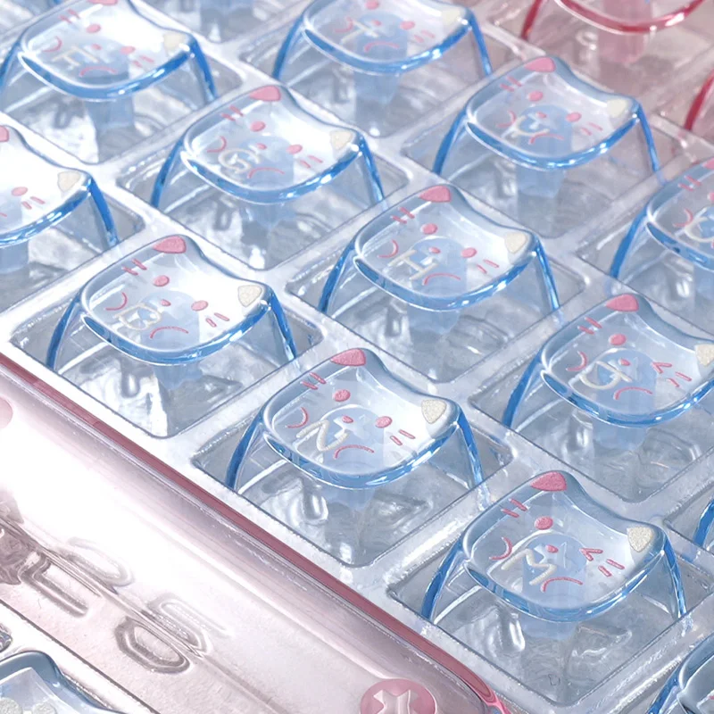 79 Keys MAO+MOA Profile Little Lazy Cat Transparent Keycaps Set PC Material UV for Mechanical MX Switch Keyboard Peripheral