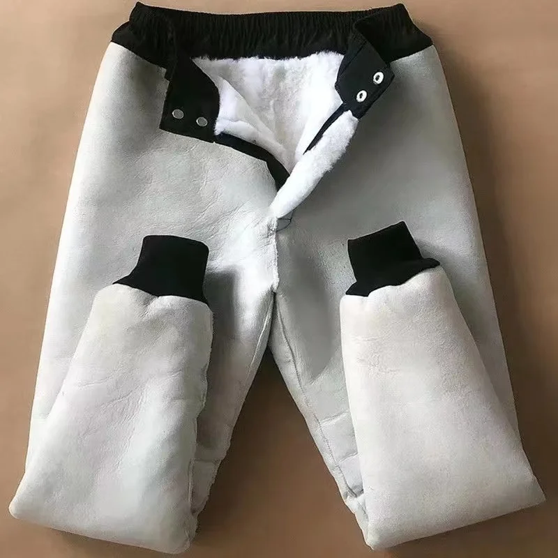 2025 men's whole sheet of pure sheepskin and fur is integrated, pants, sheep shearing and thickened liner pants.