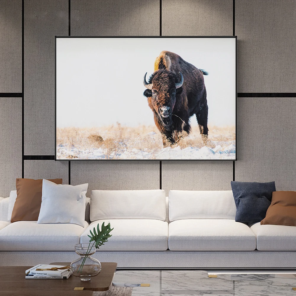 American Bison Wildlife Photo Canvas Print Wall Art Poster Winter Nature Landscape Animal Picture for Living Room Home Decor