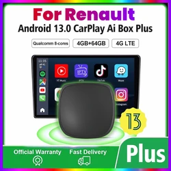 Smart Android 13 CarPlay Ai Box 4+64G GPS 4GLTE For YouTube Netflix For Renault Arkana Captur Clio MEGANE AUSTRAL ZOE E-Tech