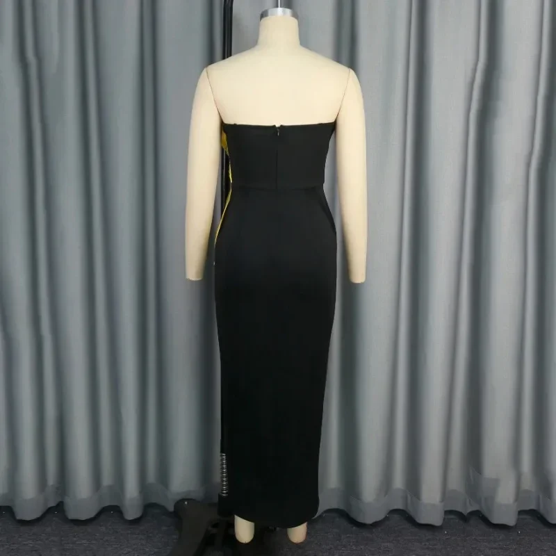 Sexy, figurbetonte Kleider für Damen, schulterfrei, große Schleife, verziert, Patchwork, vorne geteilt, Luxus-Geburtstagsparty, Club-Kleid, Kleidung