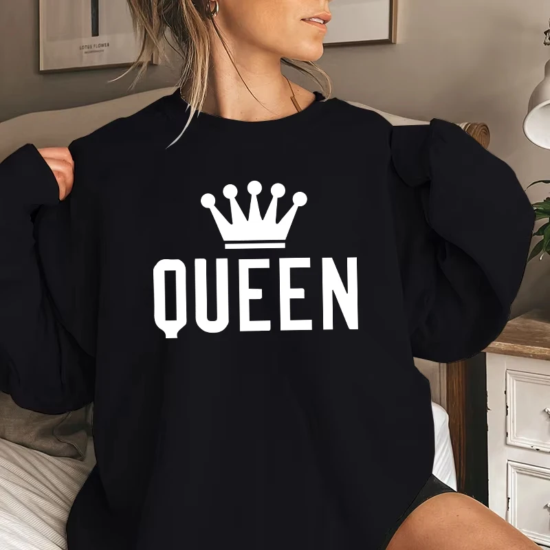 2025 Hot Sale Women's O-neck Hoodies High Quality Home Outdoor Causal Fashion Long Sleeve T-shirts Female Queen Printed Pullover