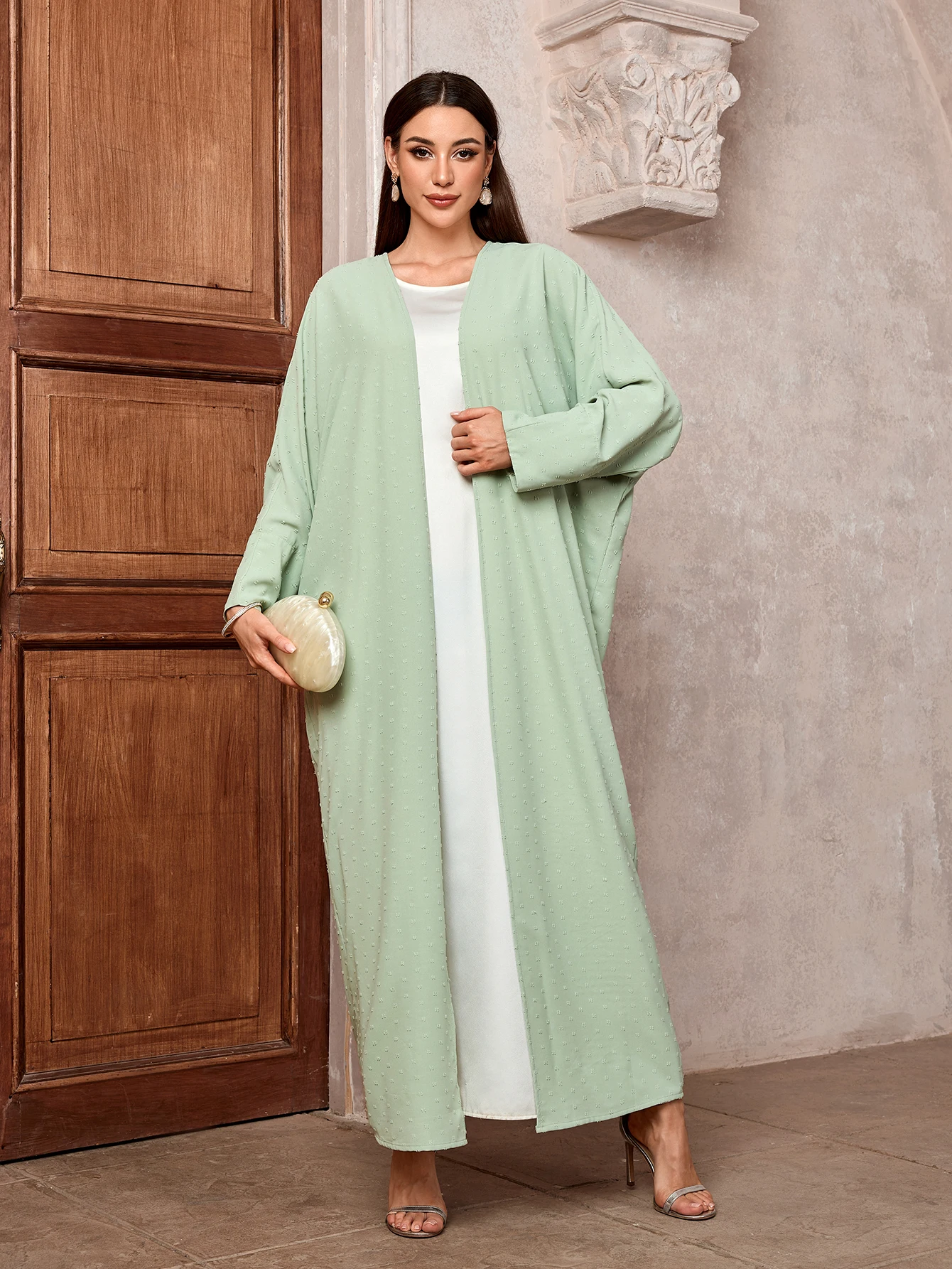 Mint Green Open Abaya Cardigan Kimono Coat Outwear Women Long Sleeve Loose Arabic Holiday Muslim Dubai Moroccan Caftan 2025 New