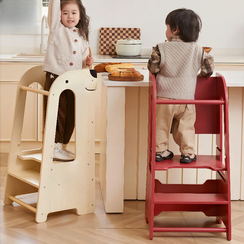 Adjustable Height Toddler Kitchen Stool Helper Toddler Standing Tower Kids Kitchen Step Stool Wooden Kids Learning Tower
