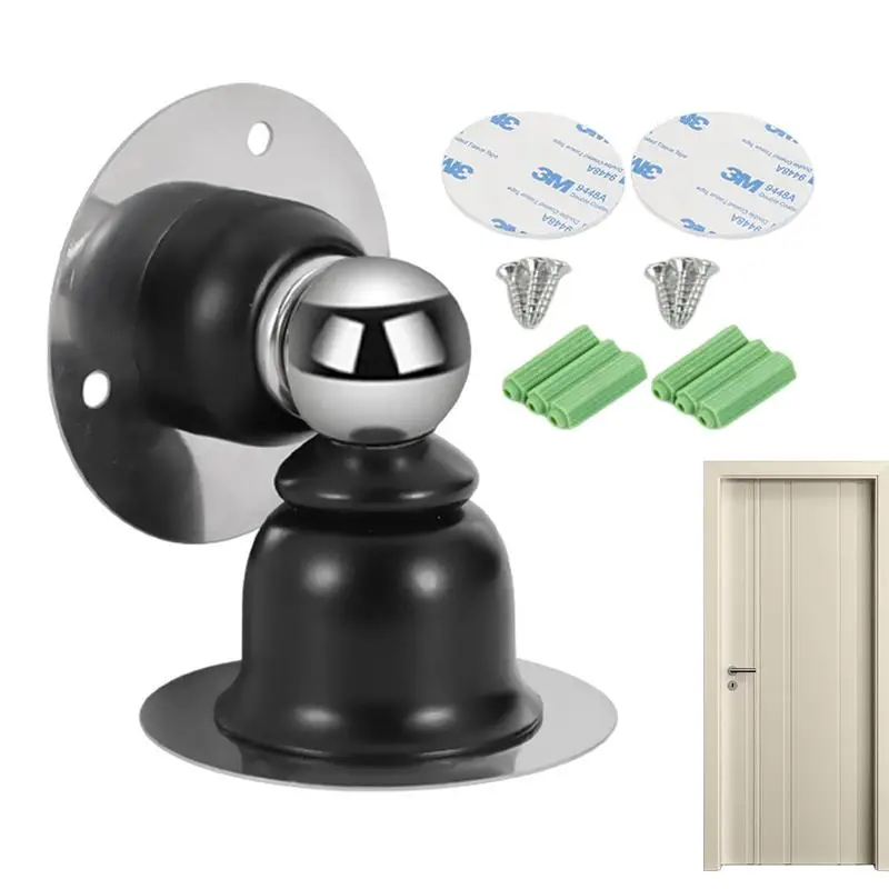 Door Stopper Damage-Free House Door Stopper Heavy Duty Door Holder Stops Wall Floor Mounting No Drill Adhesive & Screws Strong