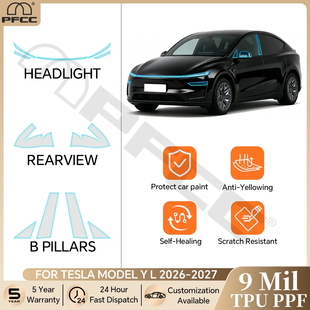 For Tesla Model YL 2026 2027 TPU Protection Film Car Headlight Film Rearview A B Pillars Door Handle Taillight Precut Clear PPF