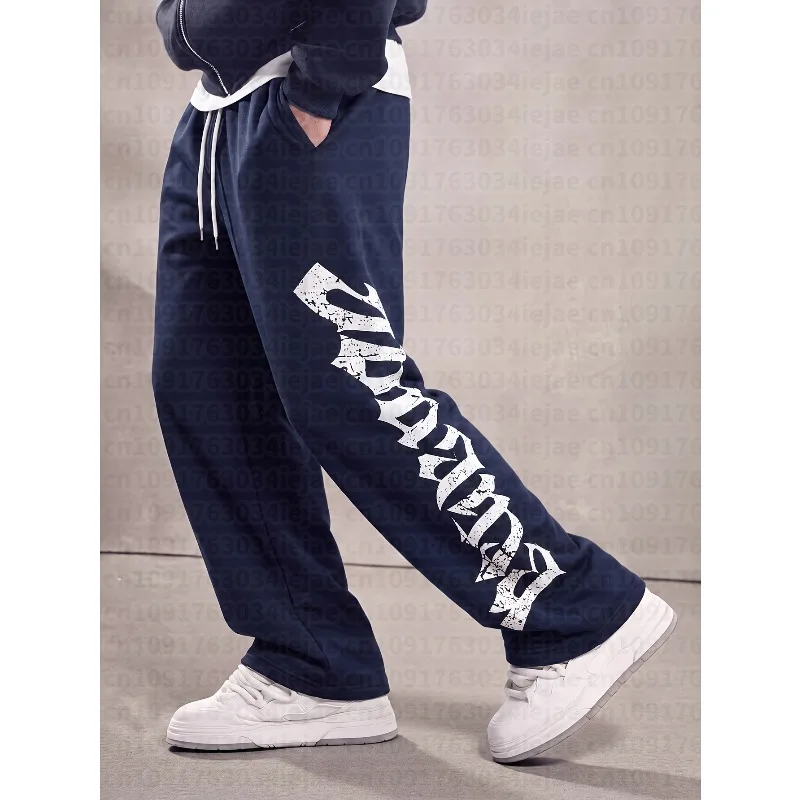Men'S Kid Letter Graphic Drawstring Waist Sweatpants Straight Leg Long Going Out Goth, Goth Sweatpants, Men'S Graphic Sweatpants