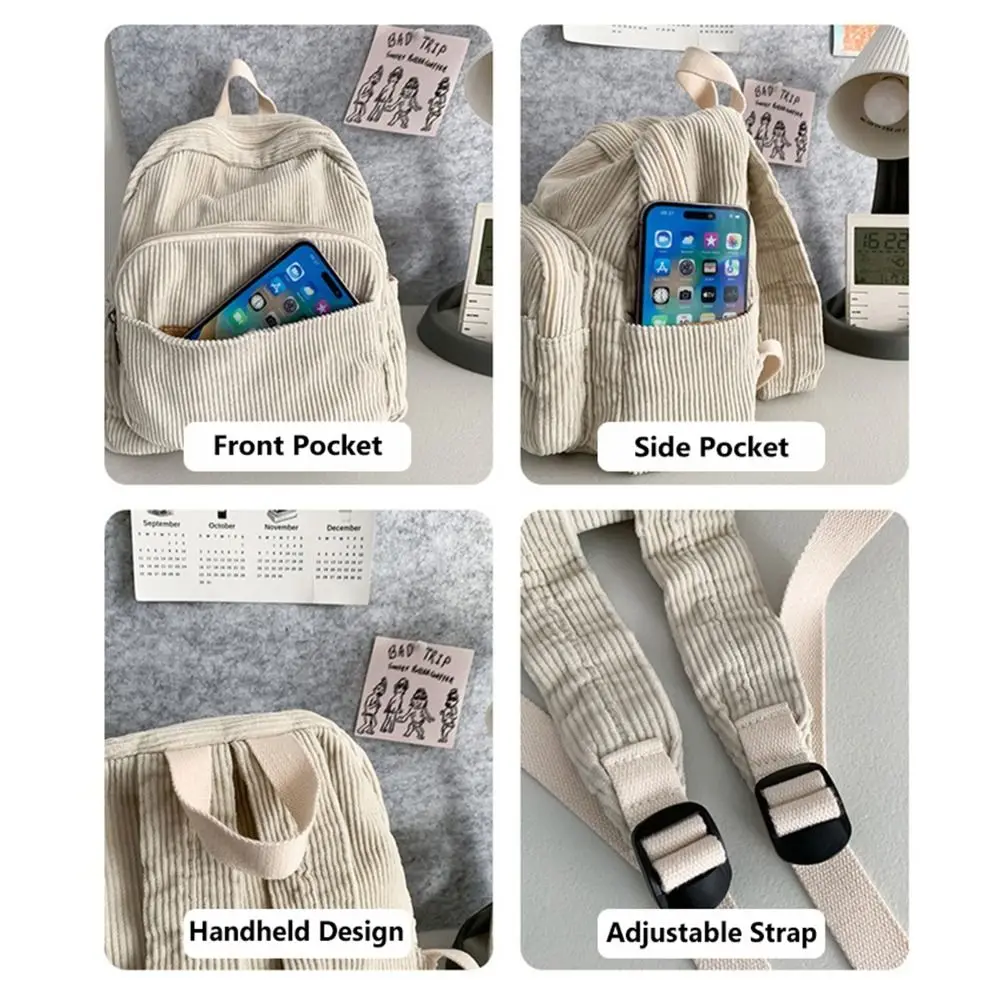 Casual Small Backpacks Aesthetic Corduroy Mini Backpack Purse Japanese Style Travel Roomly Double Shoulder Bags New Hot