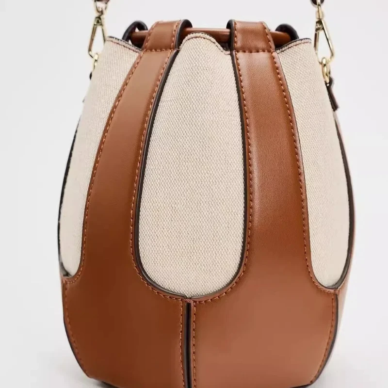 Women\'s Bag Canvas Splicing Single Shoulder Commuting Crossbody Niche Bucket Bag
