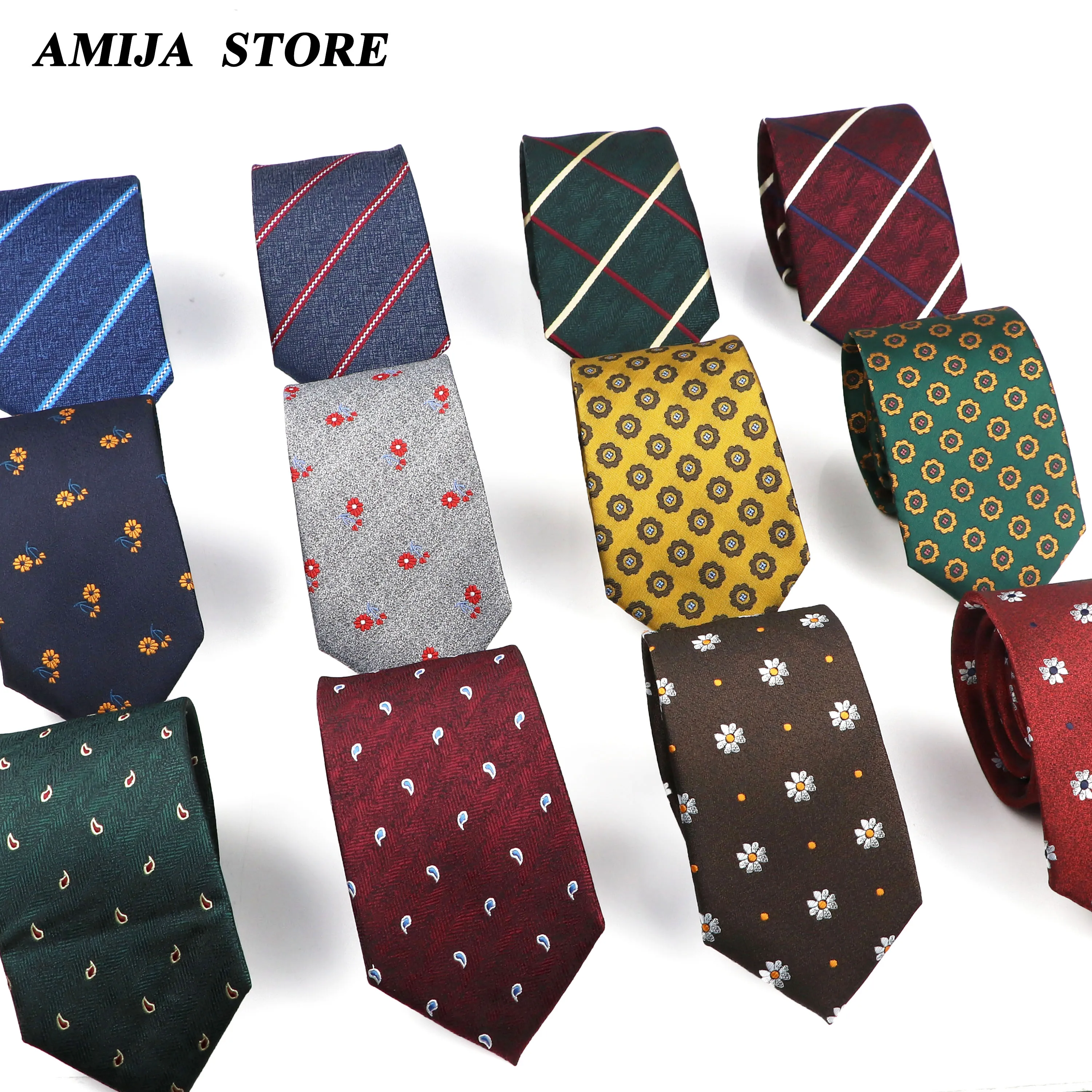 New Style Men's Tie 7cm Striped Plaid Necktie Green & Yellow Gravatas For Men Paisley Floral Print Tie Suit Male Wedding Workpla